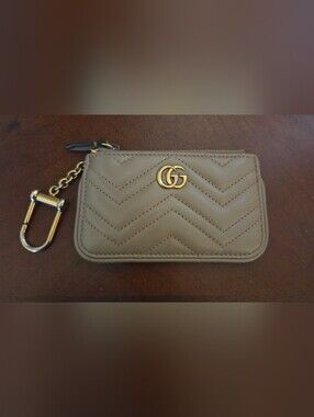 Gucci Marmont Tan Leather Key Pouch Card Holder Wallet